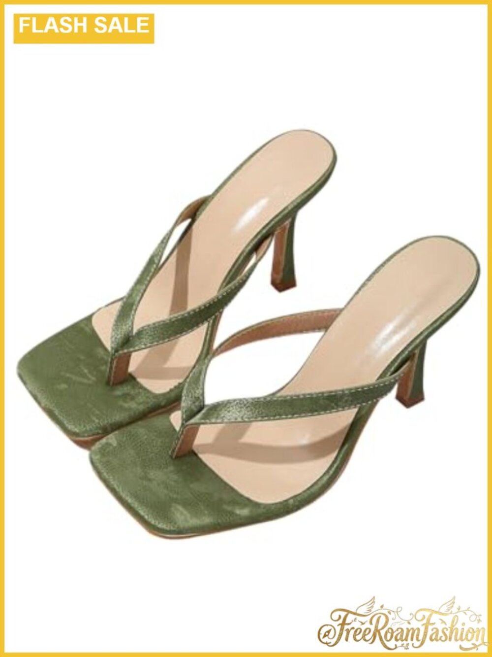 Kitten Heel Thong Strap Square Toe Dressy Sandals